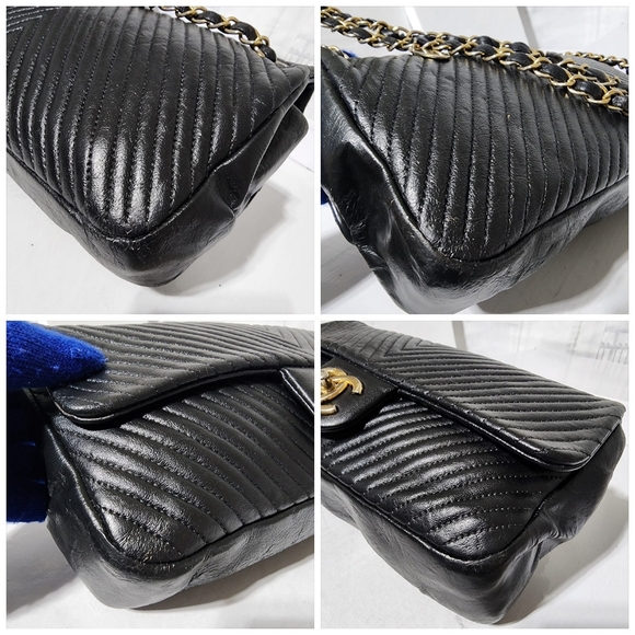 CHANEL Calfskin Chevron Quilted Medium Surpique Flap Shoulder Bag Black - Picture 14 of 16